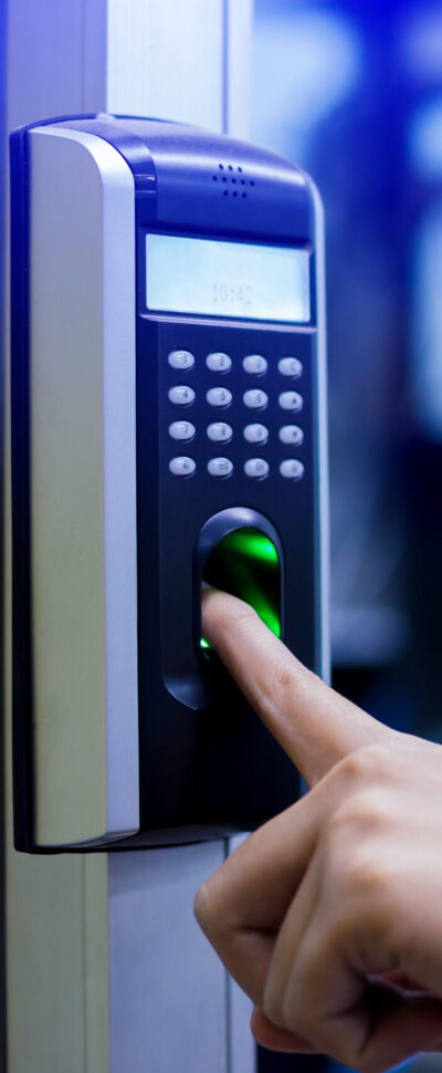 Staff push down electronic control machine with finger scan to access the door of control room or data center.